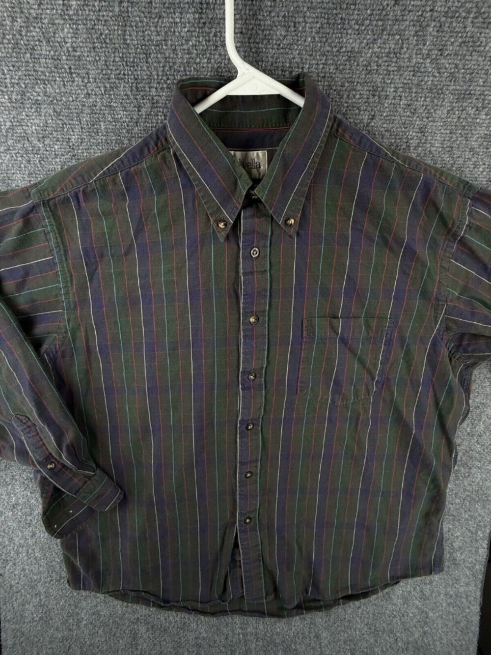 Viyella 17.5 Cotton Flannel Button Up Shirt Long Sleeve Plaid Green Colorful